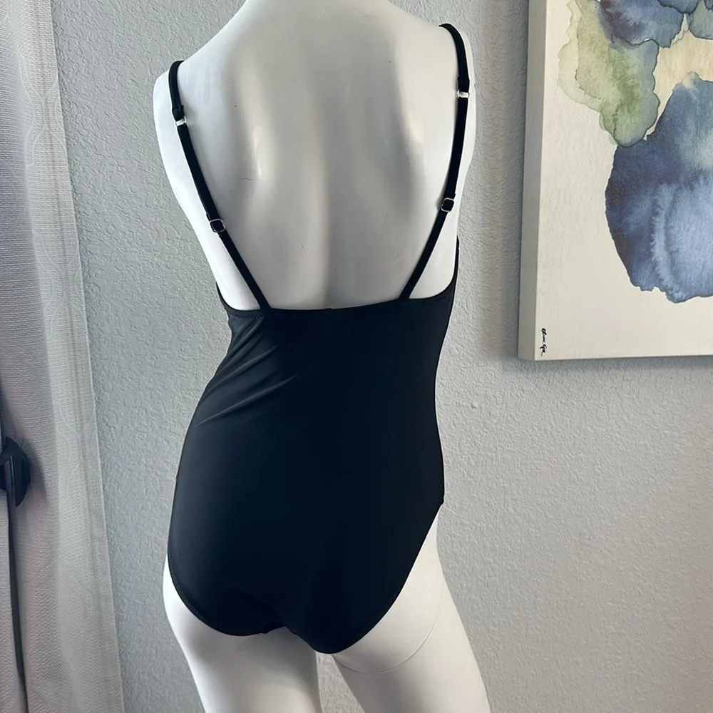 Old Navy Black Lace Up Neckline One Piece Swimsuit - Picture 4 of 8